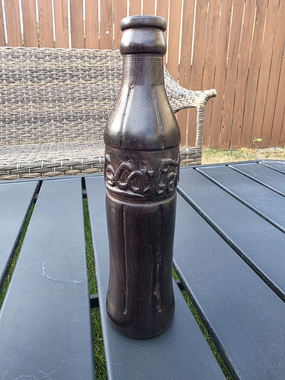 Hand-Carved Wooden Coca-Cola Coke Bottle Sculpture Folk Art Collectible Decor
